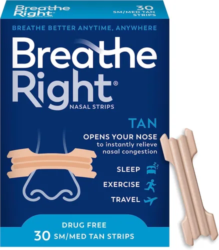 Breathe Right Tiras Nasales Originales | Tiras Nasales Color Piel | Talla S/M | Ayudan a Detener el Ronquido | Solución Sin Fármacos para el