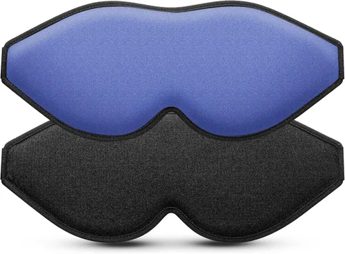 Antifaz para dormir (negro) + antifaz para dormir (azul) para mujeres y hombres, para dormir de lado, bloqueo de luz, máscara de dormir con copa