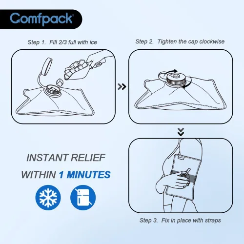 Vista 8 de Comfpack Pequeña bolsa de hielo recargable para lesiones, bolsa de agua helada de viaje de 11.8 x 7.8 pulgadas con correa para terapia de frío
