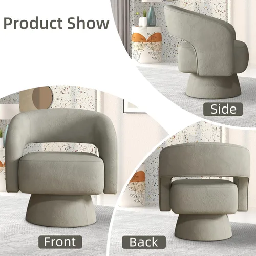 Vista 17 de INZOY Silla Giratoria de Barril con Tela de Terciopelo, Silla de Acento Giratoria con Cojín Suave Engrosado, Cómoda Silla Giratoria Redonda
