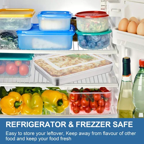 Vista 7 de P&P CHEF - Molde de acero inoxidable con tapa, moldes rectangulares para pastel, bandeja de hornear para lasaña y brownies, 2 pulgadas