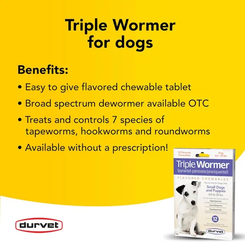 Vista 2 de Durvet Paquete de 12 tabletas Triple Wormer para cachorros y perros pequeños