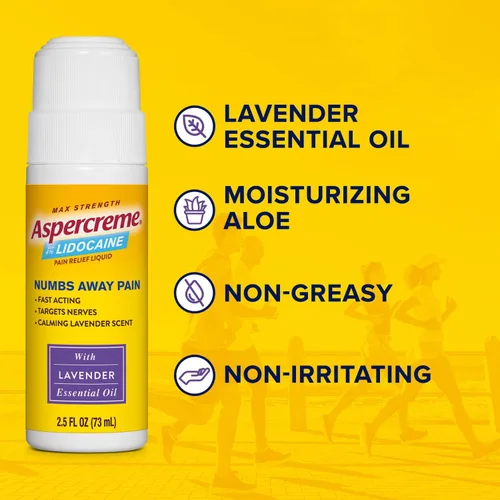 Vista 5 de Aspercreme Aceites Esenciales Lidocaína Alivio del Dolor con Aplicador Roll-On Sin Desorden, Lidocaína de Máxima Potencia Adormece el Dolor