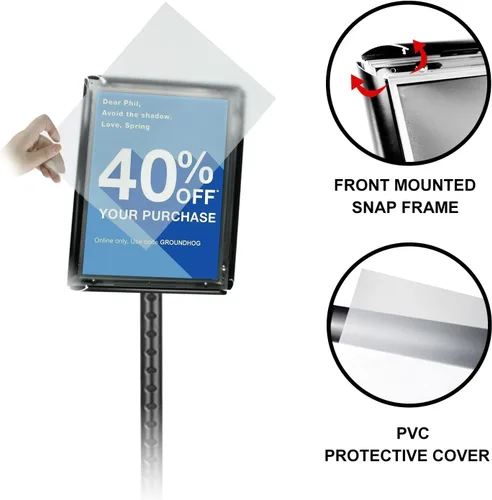 Vista 2 de Soporte ajustable para carteles de alta resistencia, soporte de aluminio abierto para 8.5 x 11 pulgadas, vista vertical y horizontal, utilizado