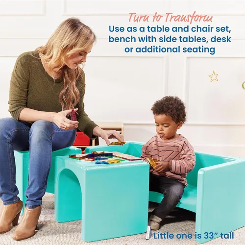 Vista 4 de ECR4Kids Tri-Me - Juego de mesa y sillas cubo, muebles multiusos, color aguamarina, 3 piezas