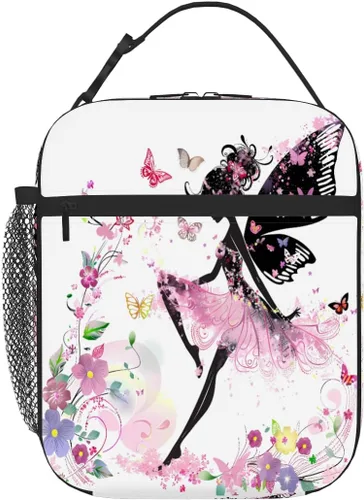 Bolsa de almuerzo para niños con diseño de mariposas y flores con aislamiento térmico para niños y niñas, para el regreso a la escuela,