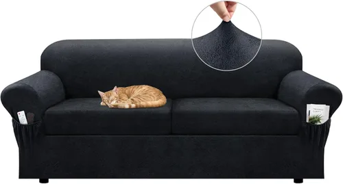 Vista 50 de Funda para silla con bolsillos para reposabrazos, juego de 2 piezas, funda elástica de piel sintética para sillones (se adapta a 31-45 pulgadas)