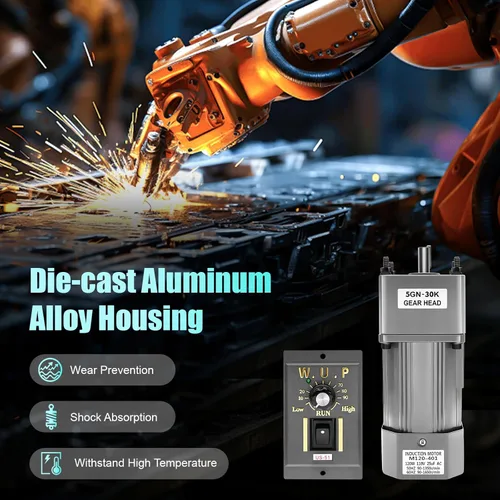 Vista 4 de Motor de alto par de CA, motor eléctrico monofásico reversible de 110 V 120 W con controlador ajustable de velocidad variable motor engranado por