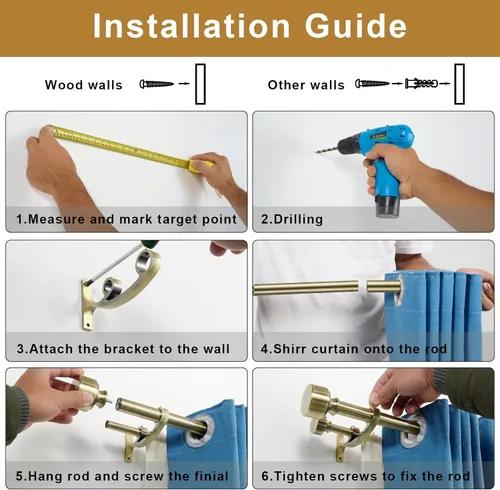 Vista 6 de Barras de cortina dobles de bronce antiguo, barras de cortina dobles para ventana de 28 a 48 pulgadas, barra de cortina doble decorativa con tapa
