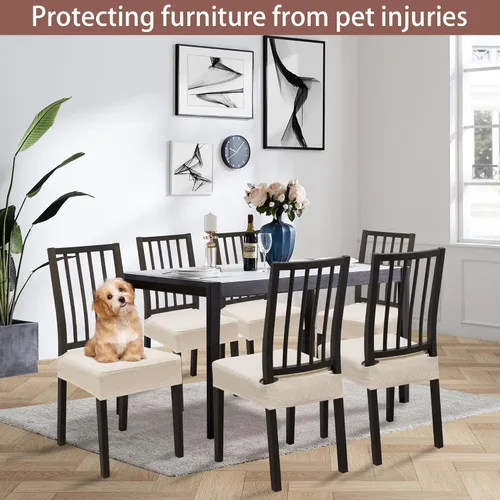 Vista 6 de Juego de 2 fundas elásticas de asiento para sillas de comedor, fundas para sillas de comedor de tela jacquard, fundas de asiento extraíbles y Beige