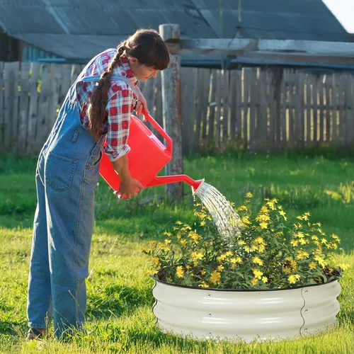 Vista 2 de BPS Cama de jardín elevada de metal, maceta galvanizada de 2.5 pies de diámetro, cajas de jardín elevadas para macetas de flores, verduras y hierbas