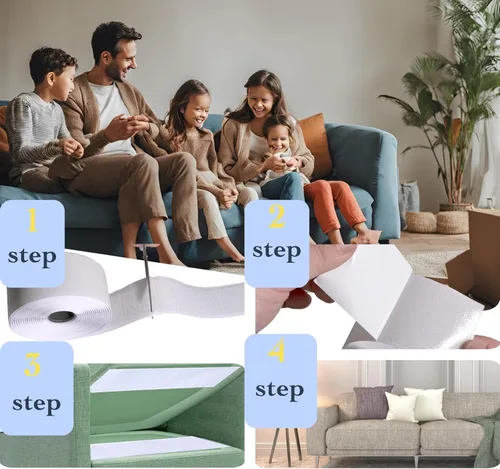 Vista 6 de Cinta de velcro blanca de 1 pulgada x 82 pies, resistente, evita que los cojines de sofá se deslicen, tiras adhesivas de velcro Ysibbon