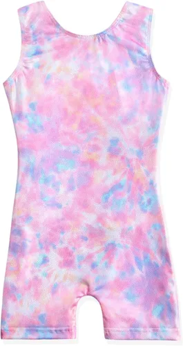 HOZIY - Leotardos de gimnasia con pantalones cortos brillantes para niñas pequeñas estampados de unicornio, aurora, arco iris, sirena, dinosaurio,