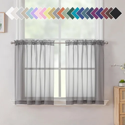 Vista 159 de Aiyufeng 2 paneles de cenefa transparente negra de 14 pulgadas de largo, cortinas cortas para dormitorio, cortinas de cocina para ventana pequeña