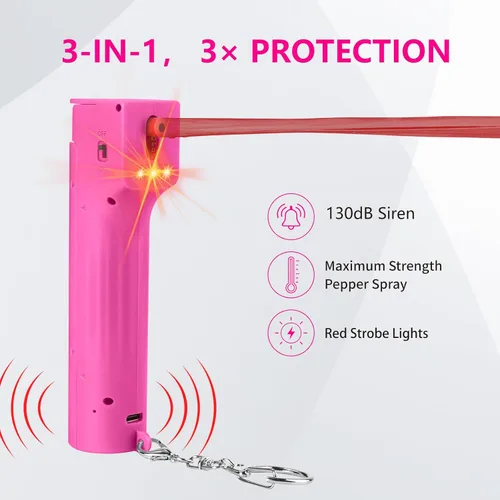 Vista 3 de Juego de rociadores de botella de pimienta con alarma de seguridad personal 3 en 1 para mujer, sirena de 130 dB y luces estroboscópicas que protegen