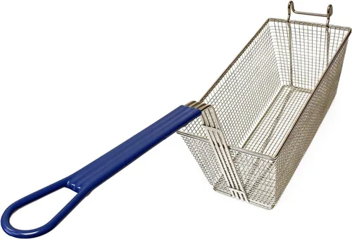 Vista 5 de Soro Essentials - Cesta para freír profunda de 13-1/4 x 5-5/8 x 5-11/16 pulgadas, mango de color azul antideslizante con ganchos frontales, cesta