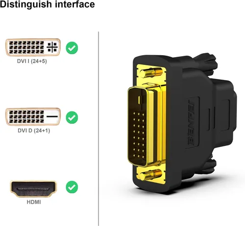 Vista 2 de BENFEI Adaptador DVI a HDMI, DVI-D bidireccional a HDMI macho a hembra con cable chapado en oro, paquete de 2