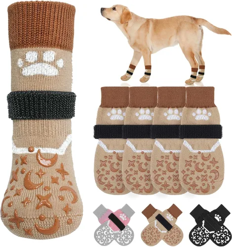 Vista 10 de BEAUTYZOO Calcetines antideslizantes para perros pequeños, medianos y grandes, protector de patas de perro con agarre para suelos de madera dura