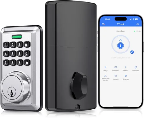 Vista 8 de Cerradura de puerta inteligente, cerradura de puerta de entrada sin llave WiFi integrada con control remoto de aplicación, no requiere concentrador