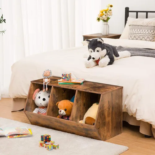 Vista 5 de HOOBRO Toy Storage Cubby, Kids Bookshelf, Stackable 3-Bin Toy Storage Cabinet, Bookcase Footboard, Children's Toy Shelf, Suitable for Children's