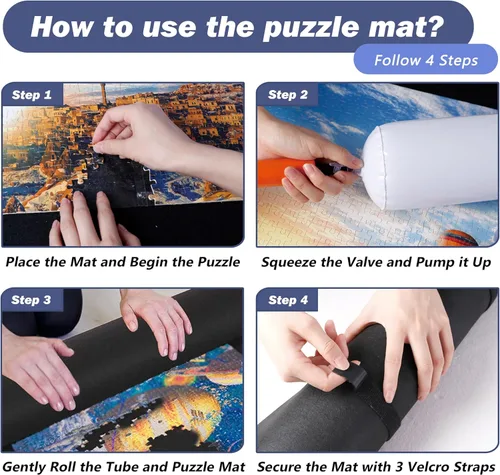 Vista 4 de Juego de alfombrillas enrollables para rompecabezas, almacenamiento portátil, soporte mágico, Matt Rollup 2000, 1000, 500, 300 piezas, accesorios