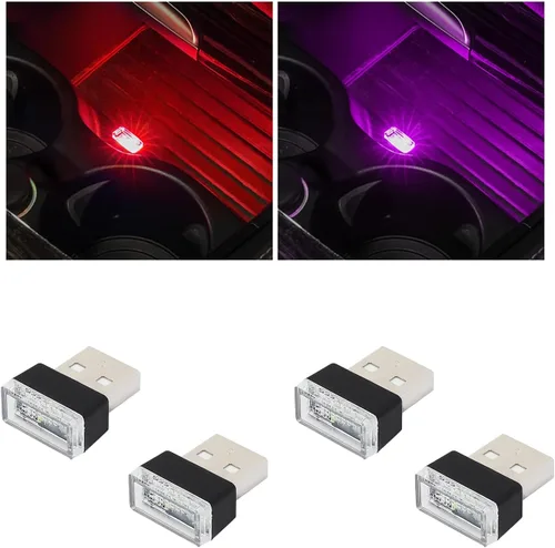 Vista 19 de Augeny 4 luces LED USB para interior de coche, lámpara de ambiente con conexión USB, luz nocturna decorativa, kit de iluminación ambiental portátil