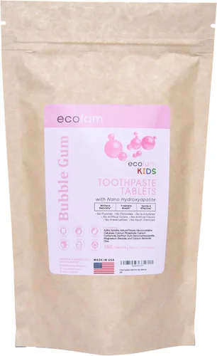Vista 16 de EcoFam Tabletas de Pasta de Dientes – Sabor Chicle Tabletas de Pasta de Dientes con Nano Hidroxiapatita para Niños - Masticables - Hechas