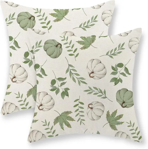 Vista 20 de Fundas de almohada de otoño de 16 x 16 pulgadas, juego de 2 fundas de almohada de hojas de arce de calabaza azul marino para decoración del hogar