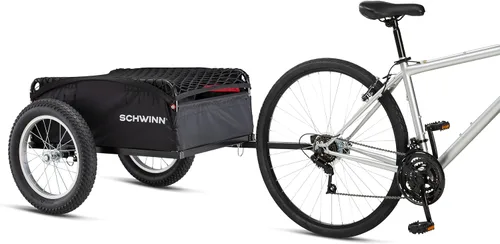 Vista 4 de Schwinn Porter - Remolque de bicicleta de carga, peso máximo de 100 libras, red de malla elástica, neumáticos grandes con orificios, color negro