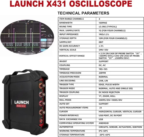 Vista 2 de LAUNCH X-431 Osciloscopio O2-2 Scopebox Analizador de 4 Canales Scopebox Digital Tester con Puerto USB