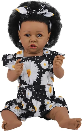 Vista 15 de HOOMAI - Muñeca imitación de bebé real, con cuerpo suave de 22.8 pulgadas, muñeca realista de niña afroamericana