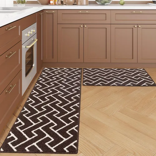 Vista 24 de Juegos de alfombras de cocina de 2 piezas - Alfombras de cocina antideslizantes coloridas para piso - Gruesas, alfombra decorativa de piso de cocina