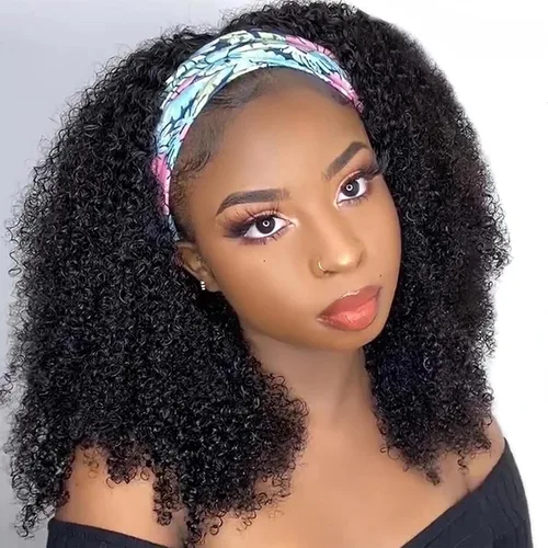 Vista 15 de Aiterina - Peluca de diadema de onda profunda con cabello humano para mujeres negras, cabello remy brasileño, sin pegamento, sin encaje frontal