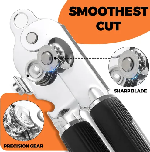 Vista 3 de Abrelatas Manual con Imán, Mango de Goma de Agarre Suave Cuchilla Afilada Borde Liso, Perilla sin Esfuerzo, Abrelatas Resistente con Abrebotellas