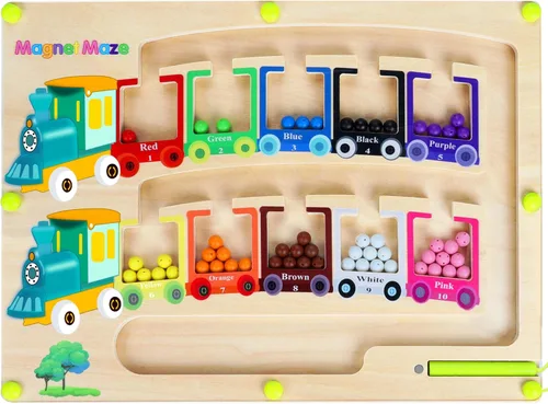 Laberinto magnético de color y número Montessori Imán de madera Rompecabezas Tablero de juego Montessori Color Matching Aprendizaje Contando