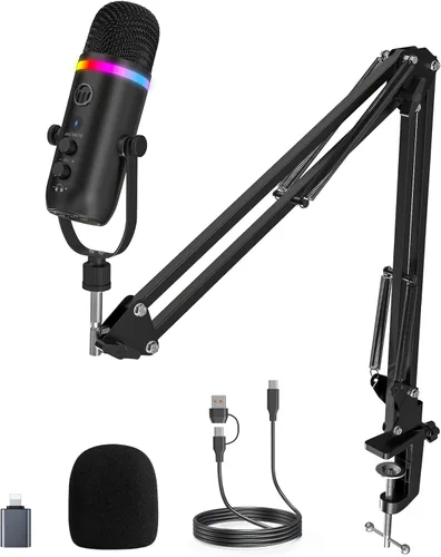 Vista 9 de ZealSound Micrófono para juegos para PC, micrófono de podcast USB con reducción de ruido, control de silencio y ganancia, monitoreo de latencia