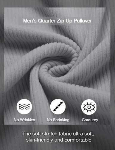 Vista 5 de COOFANDY Suéter de manga larga con cuello alto falso para hombre, con cremallera de un cuarto, suéter tipo polo de pana casual