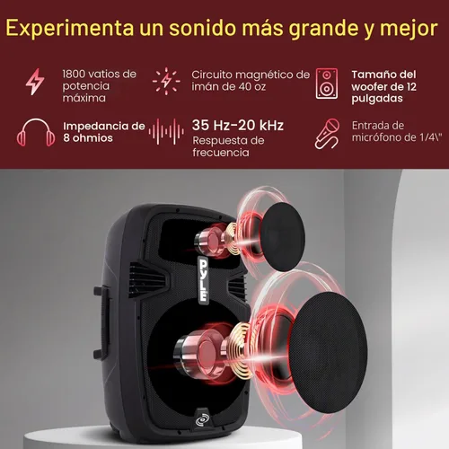 Vista 2 de Kit de sistema PA portátil e inalámbrico Pyle - 1800W de pico, compatible con Bluetooth, par activo + pasivo para sonido en interiores / exteriores