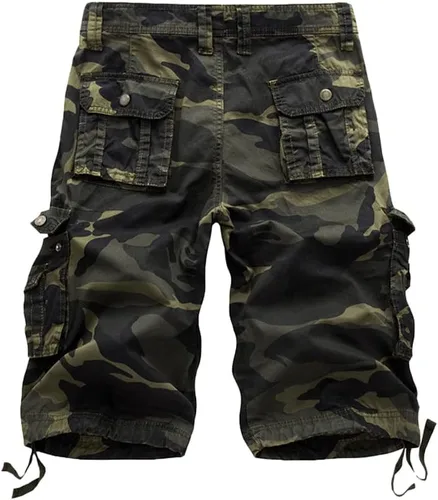 Vista 2 de AKARMY Pantalones cortos cargo de algodón ligeros para hombre, ajuste relajado, casual, con múltiples bolsillos, para exteriores