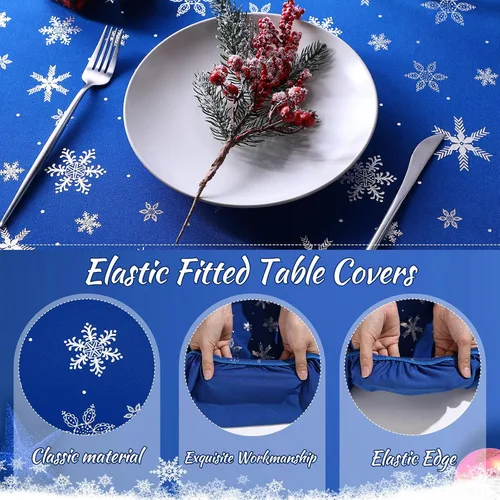 Vista 3 de Mixweer 1 Pza Mantel de Copo de Nieve Borde Elástico Ajuste Ceñido Rectangular Cubierta de Mesa Plegable 6 Pies, 30 x 72'' Tela de Poliéster
