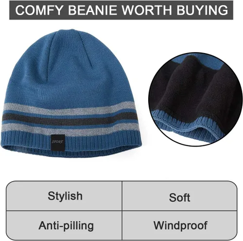 Vista 5 de Sombreros de punto cálidos de invierno para hombre, gorra de punto de cráneo llano