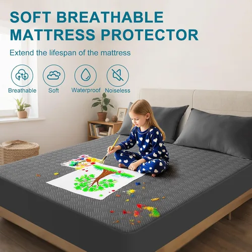 Vista 3 de GOPOONY Protector de colchón impermeable tamaño individual, transpirable, sin ruido, ultrasuave, funda de colchón con bolsillos elásticos profundos