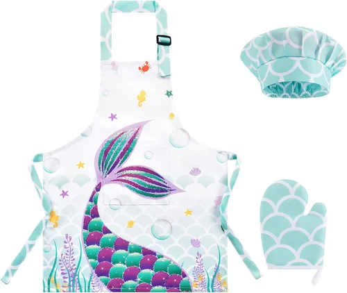 Kids Apron Set with Pocket Adjustable Strap Baby Toddler Bib Apron