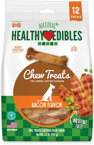 Vista 15 de Nylabone Healthy Edibles Natural Dog Chews - Golosinas masticables de larga duración con sabor a tocino para perros, pequeños/regulares (1 unidad)