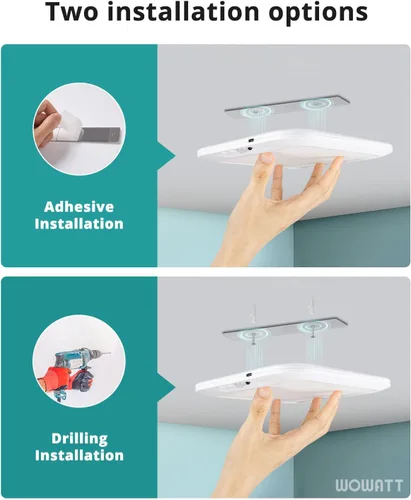 Vista 2 de wowatt: lámpara de techo recargable operada por batería, luz de sensor de movimiento para interiores, lámpara de ducha inalámbrica con mando a