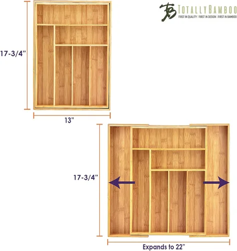 Vista 5 de Totally Bamboo - Bandeja de cubiertos pequeños, 5 compartimentos de dimensiones fijas, hermoso y duradero portautensilios multifuncional