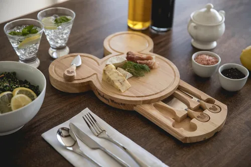 Vista 6 de PICNIC TIME Disney Mickey Mouse Head Cheese & Charcuterie Board Set, Parawood Cutting Board with Hidden Drawer & 3 Cheese Knives, Fun Disney Gift