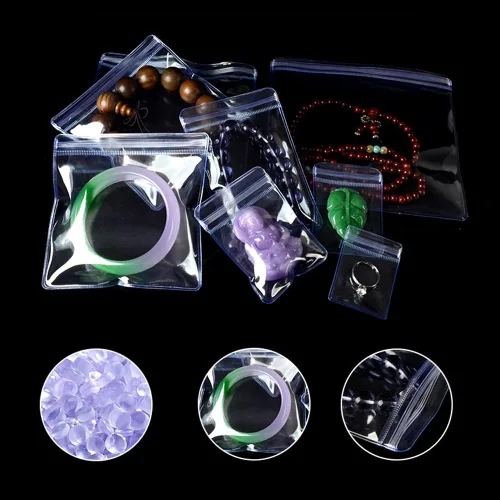 Vista 6 de 100 bolsas de plástico transparentes de PVC antideslustre para joyas autosellantes 7x11cm (2.7x4.3 inch), Resealable Rusable Packet, Rings