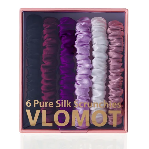 Vista 16 de VLOMOT Juego de 6 piezas 100 % de seda pura de morera, coletero de cabello con 6 colores elegantes, coletero delgado para el cabello de todos