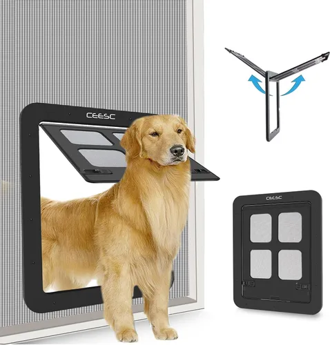 CEESC Puerta mosquitera para perros (tamaño exterior 14.56 x 16.92 pulgadas), puerta mosquitera con cerradura para perros y perros, puerta de perro